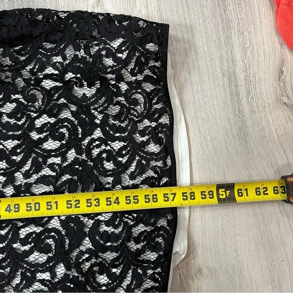 Tadashi Shoji Lace V-Neck Gown with Pintuck Jersey Piping black lace white 4 - Picture 10 of 10